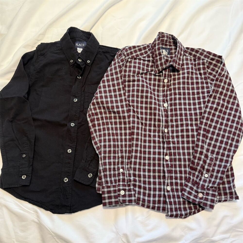 The Children's Place Boys size 7-8 Plaid & Black Long Sleeve Shirt Set